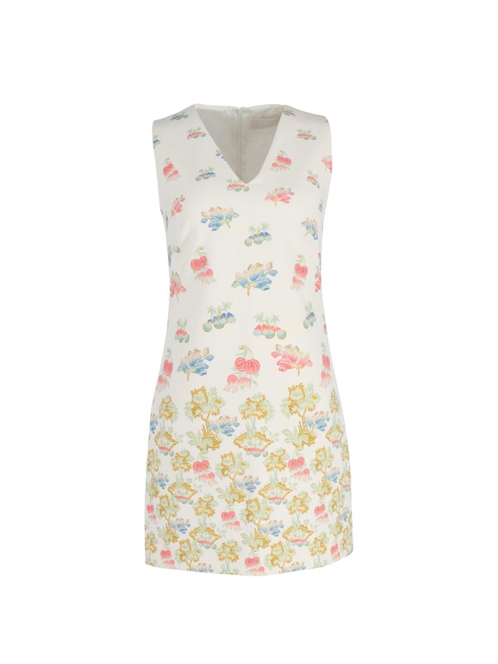 Peter Pilotto Sleeveless V-Neck Floral Shift Dress in Cream with Pastel Prints